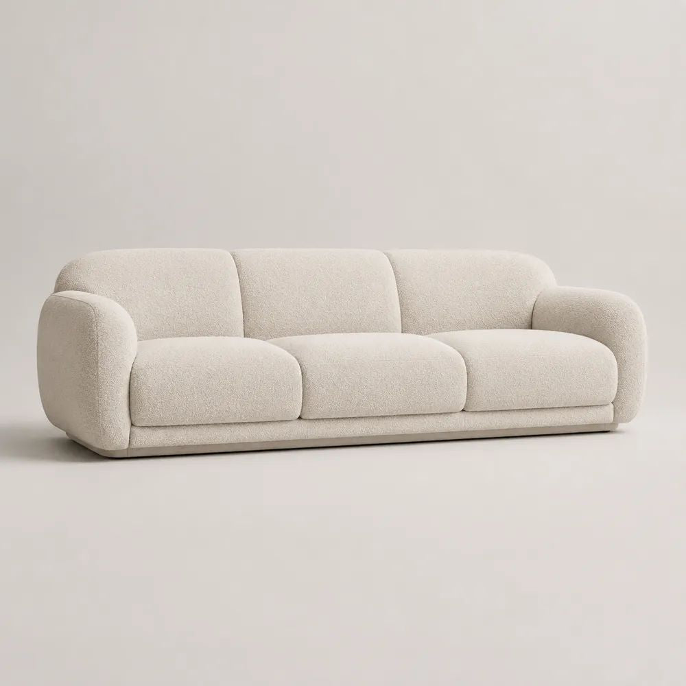 Divano 3 posti in tessuto bouclé crema, 230 x 95 x 80 cm