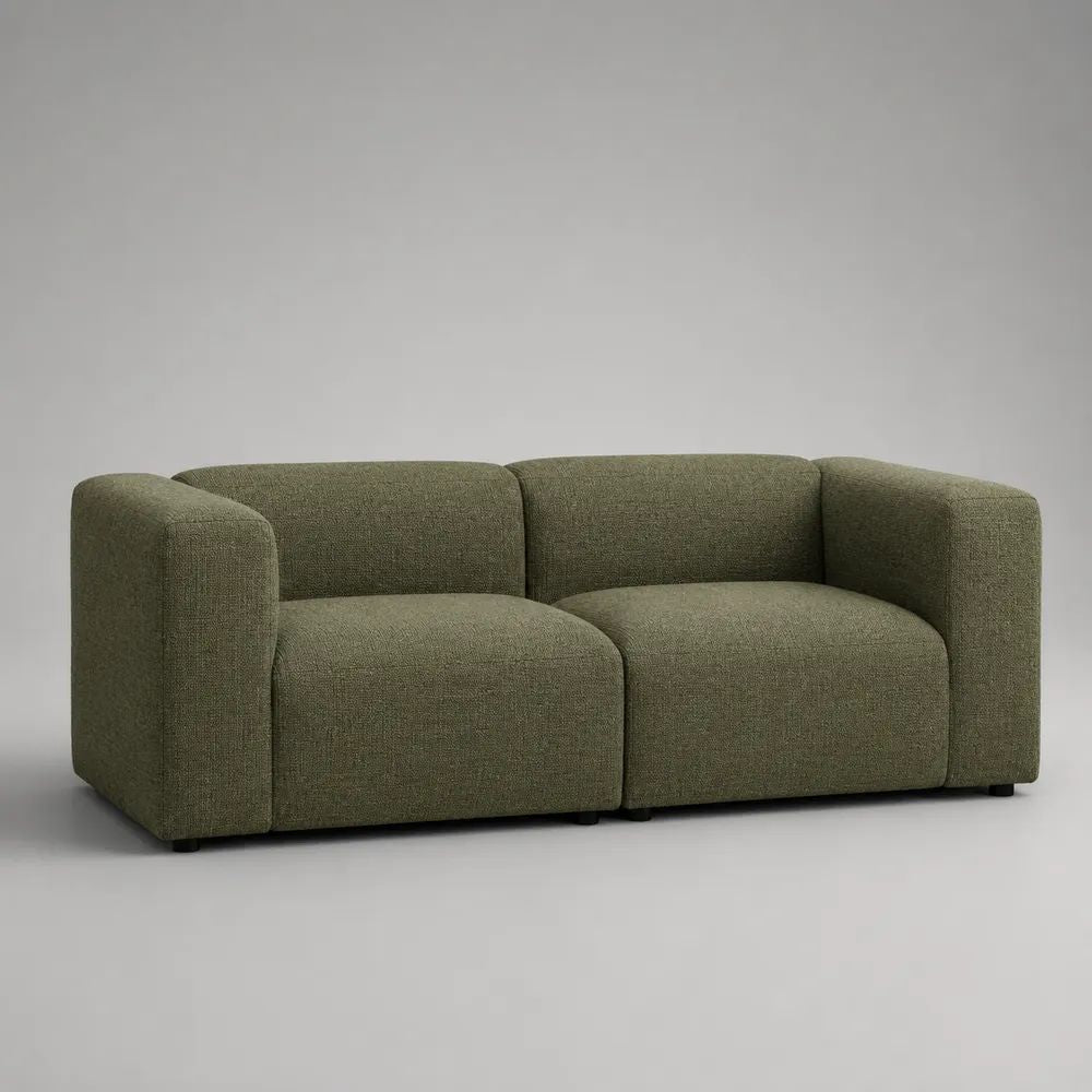 Divano modulare lineare a 2 posti in tessuto verde oliva, 190 x 92 x 73 cm
