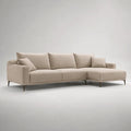Divano angolare 3 posti beige con chaise longue destra, 280 x 160 x 88 cm, rivestimento in tessuto e gambe in acciaio