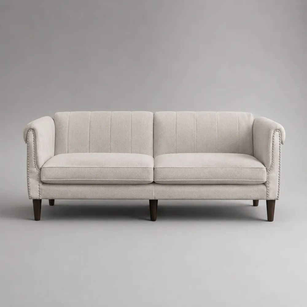 Divano 3 posti beige chiaro in tessuto con struttura in legno, 190 x 82 x 84 cm