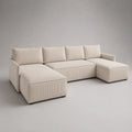 Divano angolare a U 4 posti beige crema con doppia penisola, 3 moduli in velluto a coste, 290 × 160 × 85 cm
