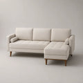 Divano 3 posti con penisola destra in tessuto crema, 220 x 145 x 85 cm