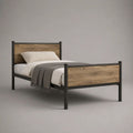 Letto singolo rettangolare 90 x 190 cm nero e rovere naturale in acciaio e MDF