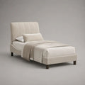 Letto singolo imbottito beige 90 x 200 cm in tessuto con testiera a pannelli verticali