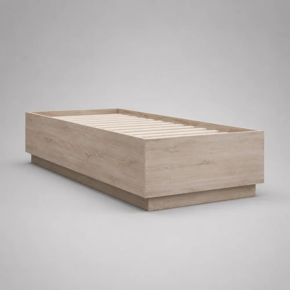 Letto singolo con rete a doghe 90 x 200 cm in pannelli di particelle melaminici, rovere chiaro e bianco