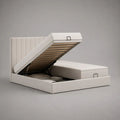 Letto matrimoniale contenitore bianco 160 x 200 cm, imbottito in poliestere, con doppia rete sollevabile e 2 materassi