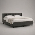 Letto matrimoniale imbottito in velluto grigio antracite con testiera capitonné, rete a doghe, 160 x 200 cm