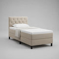 Letto singolo imbottito beige e nero con testiera capitonné, per materasso 90 x 200 cm, dimensioni 99 x 210 x 110 cm