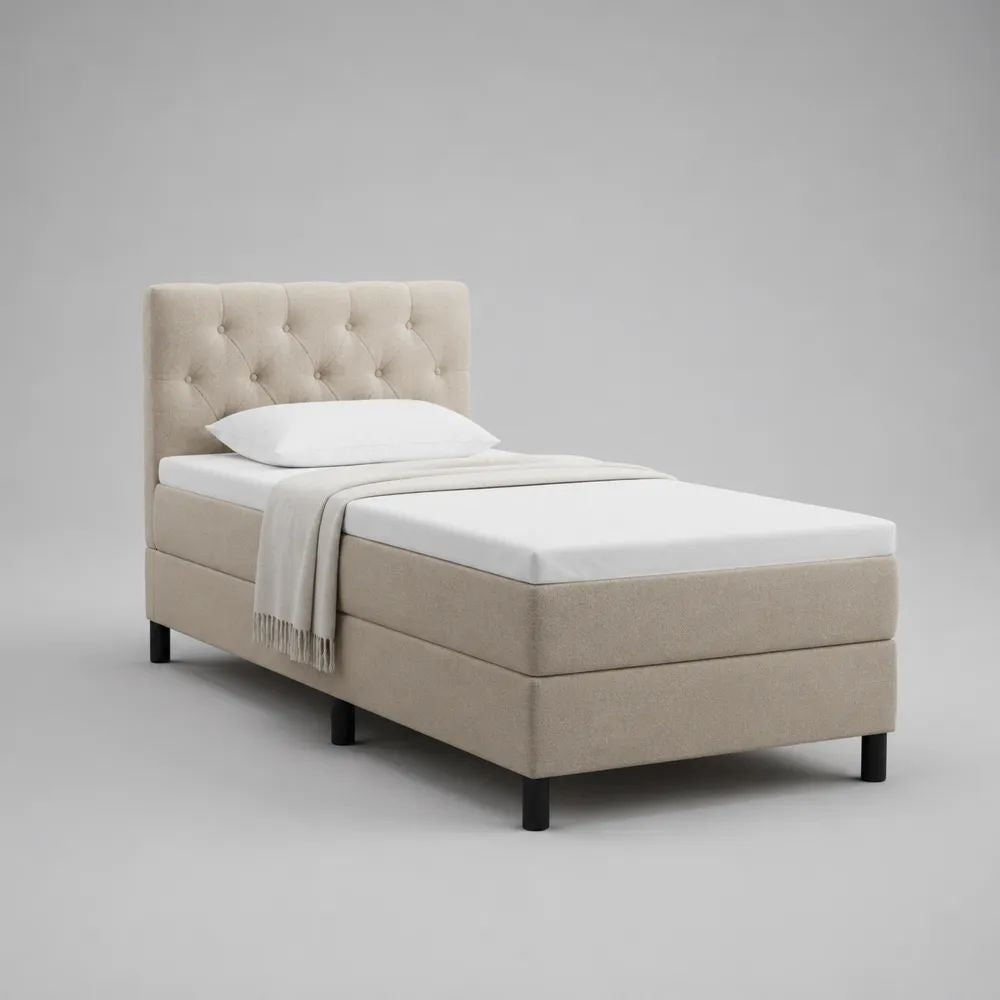 Letto singolo imbottito beige e nero con testiera capitonné, per materasso 90 x 200 cm, dimensioni 99 x 210 x 110 cm