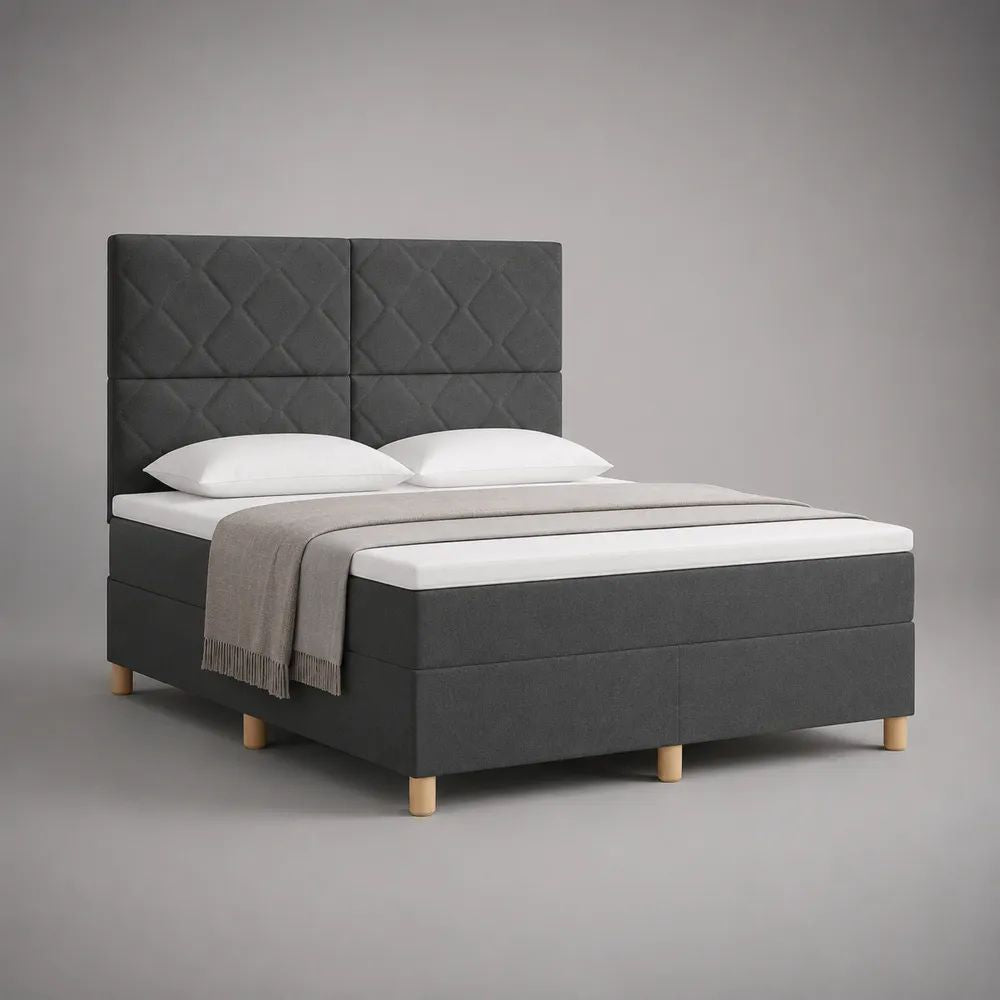 Letto boxspring matrimoniale grigio antracite 160 x 200 cm con materasso e testiera imbottita in tessuto