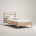 Letto singolo 90 x 200 cm in legno naturale con testiera imbottita beige