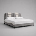 Set di 2 letti singoli affiancabili in tessuto grigio e bianco, 90 x 200 cm ciascuno, dimensioni totali 190 x 215 x 115 cm