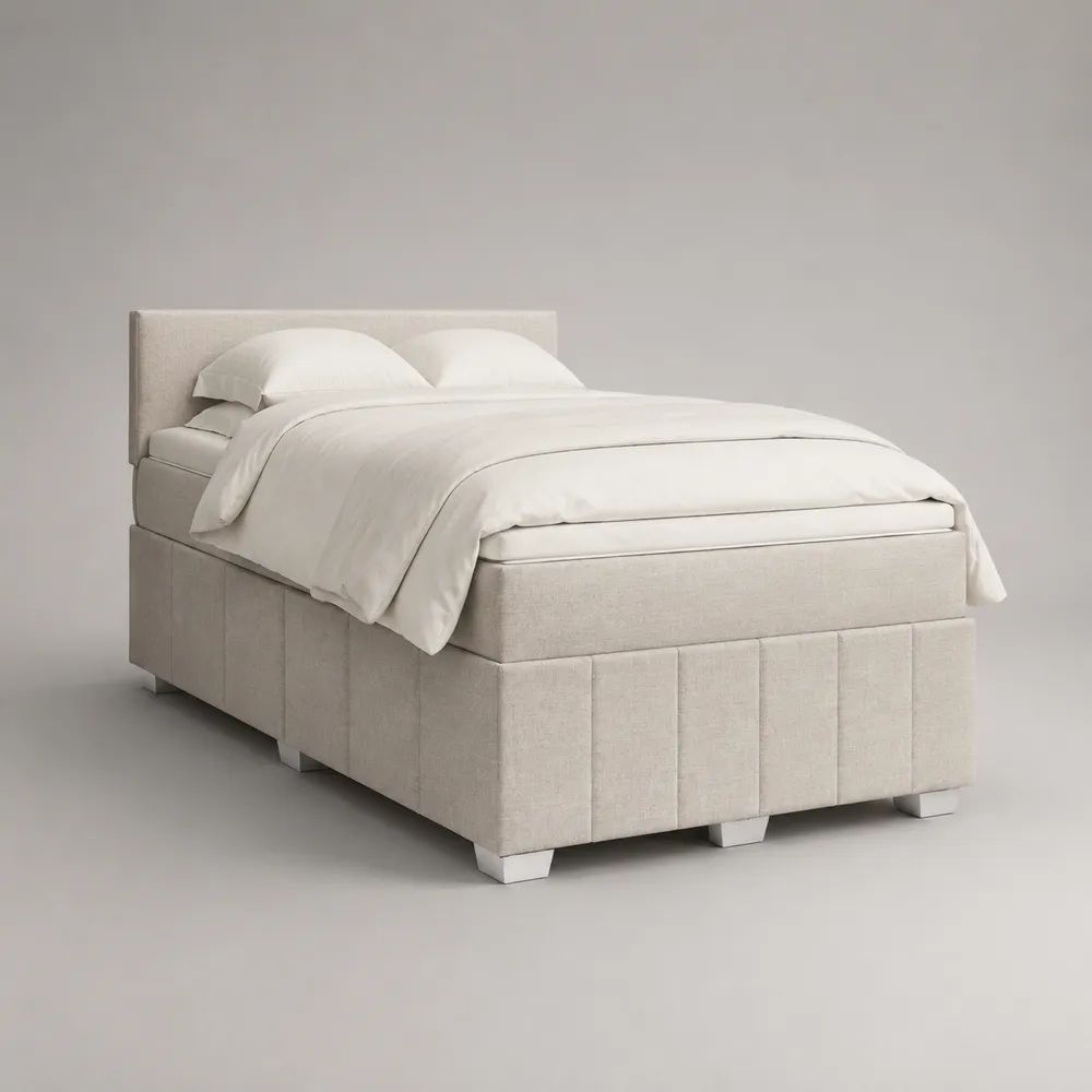 Letto continentale matrimoniale imbottito avorio 160 x 200 cm con materasso e testiera, rivestimento in tessuto