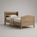 Letto singolo in legno con testiera libreria, marrone rovere naturale, per materasso 90 x 190 cm, 206 x 100 x 120 cm