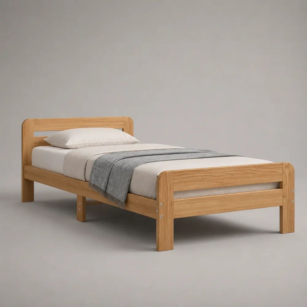 Letto singolo in bambù massello naturale con rete a doghe, 99 x 209 x 90 cm, per materasso 90 x 200 cm