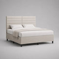 Letto matrimoniale imbottito beige chiaro in MDF e poliestere con rete a doghe, per materasso 160 x 200 cm, dimensioni 170 x 215 x 120 cm