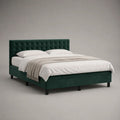 Letto matrimoniale imbottito verde scuro 160 x 200 cm in velluto di poliestere con testiera trapuntata