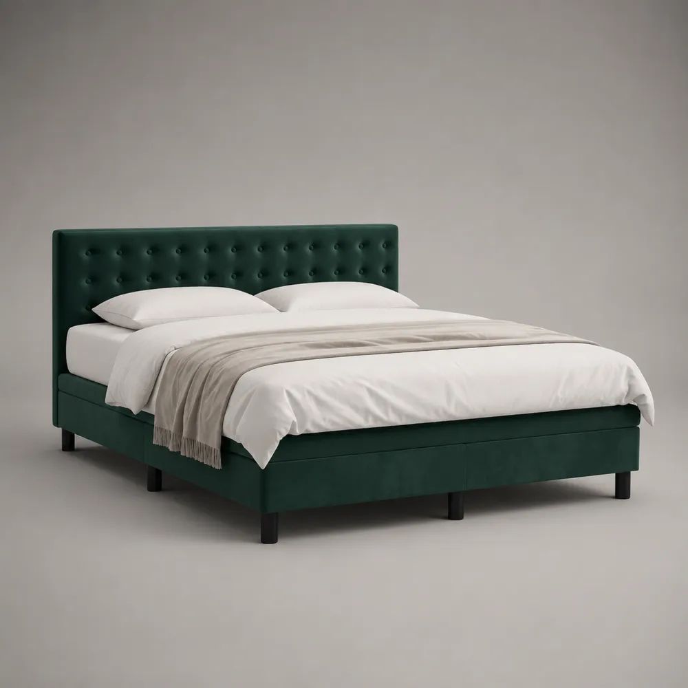 Letto matrimoniale imbottito verde scuro 160 x 200 cm in velluto di poliestere con testiera trapuntata