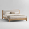 Letto matrimoniale imbottito 160 x 200 cm in legno e tessuto beige con testiera rettangolare