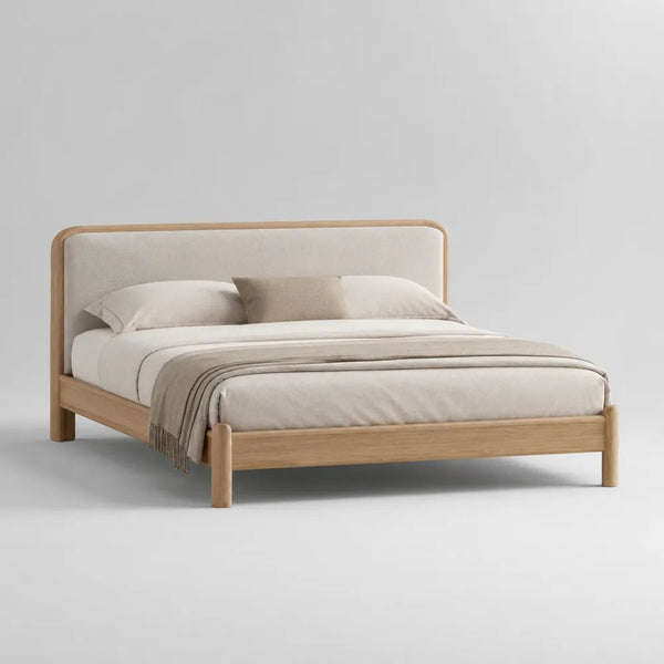 Letto matrimoniale imbottito 160 x 200 cm in legno e tessuto beige con testiera rettangolare