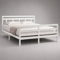 Letto matrimoniale bianco 160 x 200 cm con rete a doghe, struttura in legno massello, 168 x 208 x 100 cm