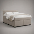Set letto matrimoniale boxspring in tessuto beige 160 x 200 cm con materasso, topper e testiera imbottita, 170 x 210 x 110 cm