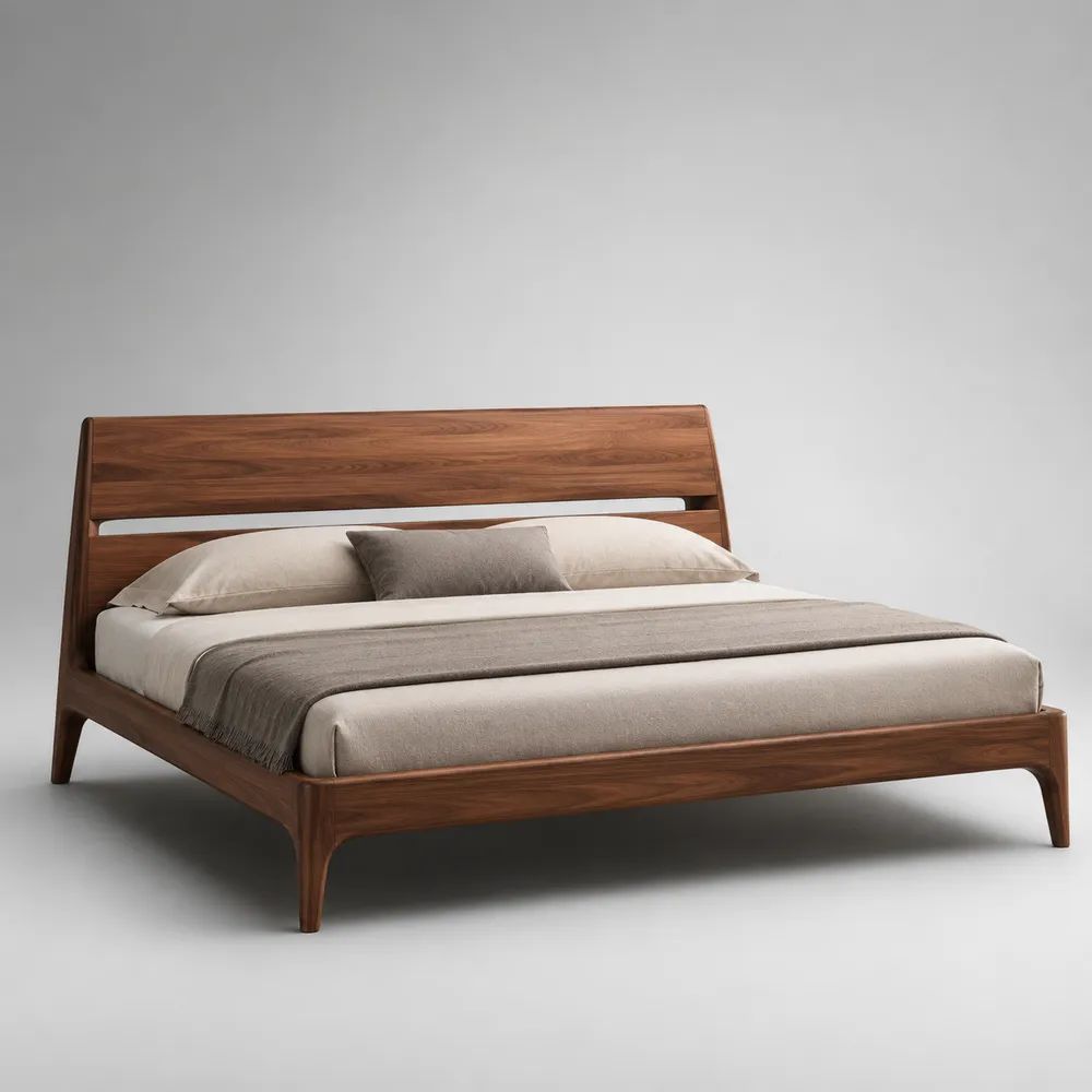 Letto matrimoniale 160 x 200 cm in legno massello di noce marrone con testiera e rete a doghe