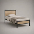 Letto singolo con struttura in acciaio e pannelli in legno effetto rovere, 96 x 198 x 110 cm, per materasso 90 x 190 cm, nero e rovere naturale