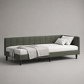 Letto singolo imbottito verde oliva e nero 90 × 200 cm con schienale laterale e rete a doghe