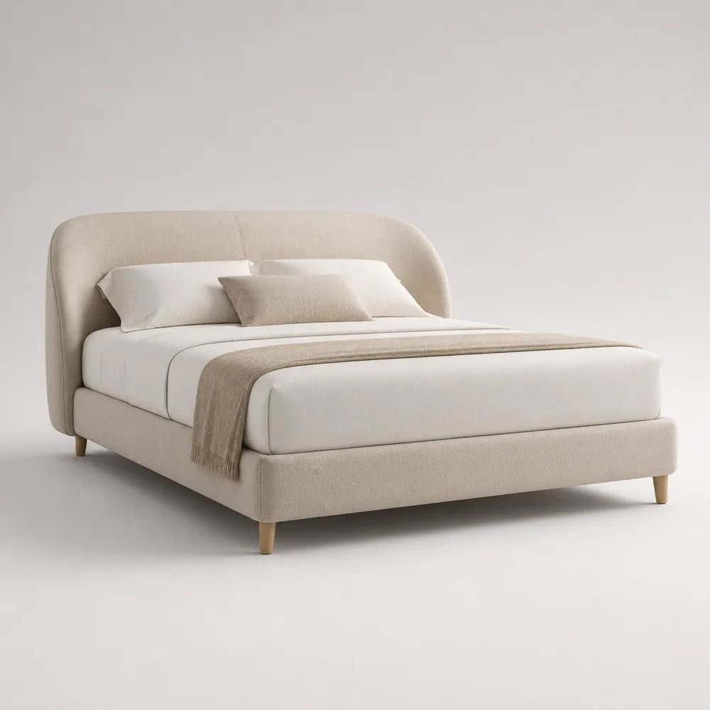 Letto matrimoniale imbottito 160 x 200 cm in tessuto bouclé crema con testiera, 176 x 220 x 110 cm