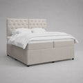 Struttura letto matrimoniale beige 180 x 200 cm in velluto di poliestere con testiera capitonné, dimensioni 180 x 210 x 120 cm