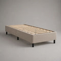 Struttura letto singolo beige 96 x 206 x 35 cm per materasso 90 x 200 cm, rivestita in tessuto con doghe in legno e piedini in metallo