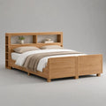 Letto matrimoniale 180 x 200 cm in legno massello marrone chiaro naturale con testiera libreria e pediera alta